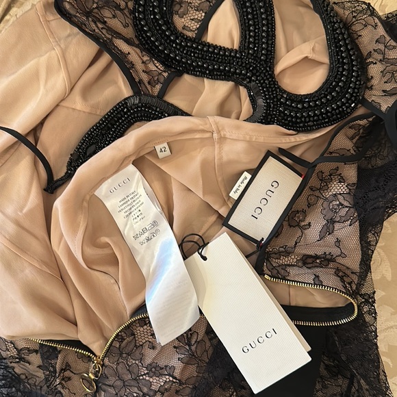 GUCCI SNAKE BLACK EMBROIDERY Silk Lined CHANTILLY LACE DRESS SIZE 42 IT - Picture 11 of 11